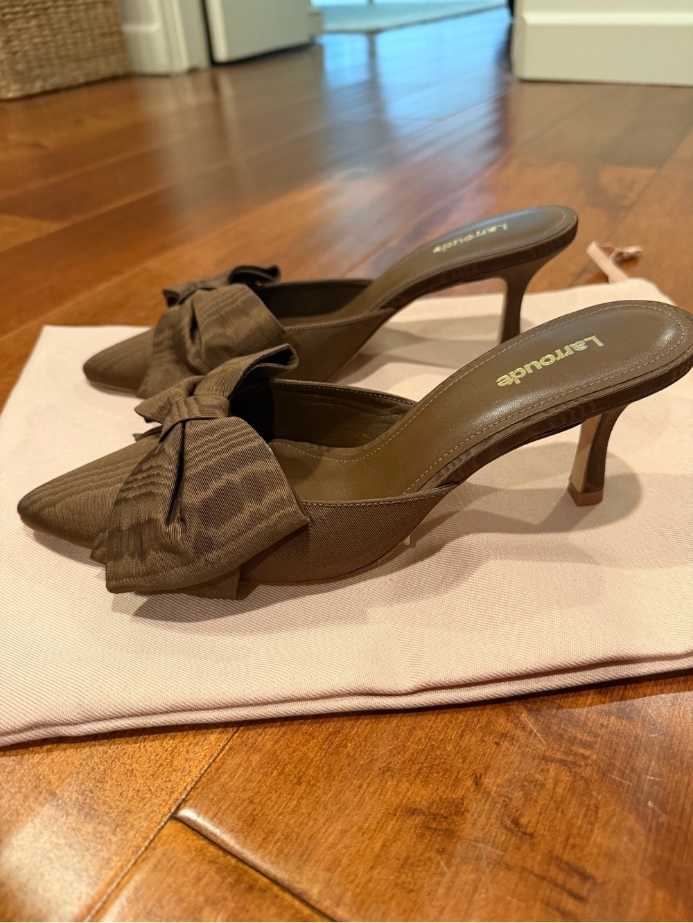 Larroude Brown Pointed-Toe Bow Mules - Picture 2 of 2